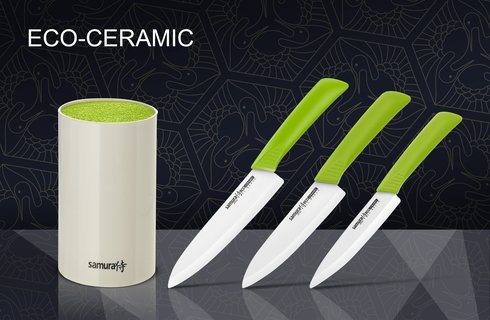 Набор из 3-х ножей Samura ECO Festival SKC-004G (SC-0021G,SC-0082G,SC-0084G и подставка)
